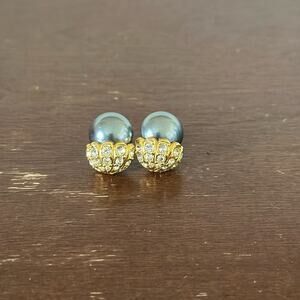 Joan Rivers | Black Faux Pearly with Gold and Crystals Stud Earrings
